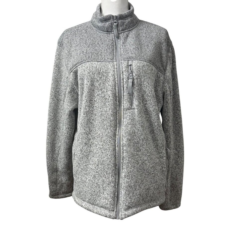 Mens Full-Zip Grey George Fleece Jacket Chest & Side Zipper Pockets SizeL(42-44)